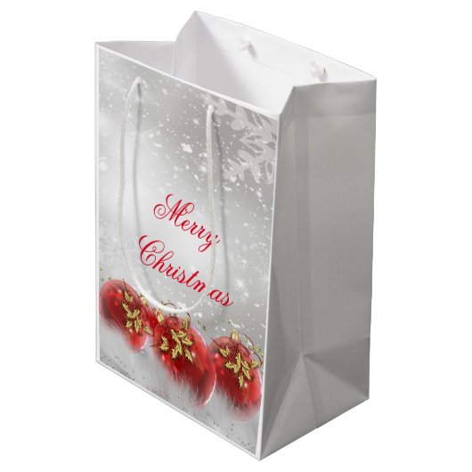 Rood & Goud Holly Baubles Zilver Vrolijk Kerstfees Medium Cadeauzakje (Achterkant Gekanteld)