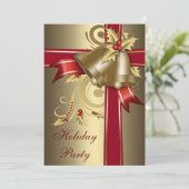 Rood & Goud Holly Bells Vakantie Party Uitnodiging (Staand voorkant)