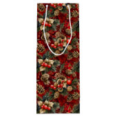 Rood Goud Holly Berries Pine Kegels Wijn Cadeautas (Achterkant)