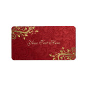 Rood/Goud Holly Bloeiend Kerstmisadresetiket Etiket (Voorkant)