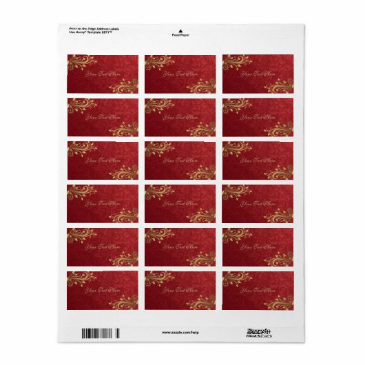 Rood/Goud Holly Bloeiend Kerstmisadresetiket Etiket (Full Sheet)