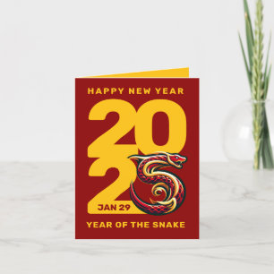 Rood Goud Jaar van de Slang 2025 Feestdagen Kaart