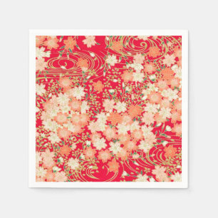 Rood Goud Japans Kimono Bloemen Decoupage Papier Servet