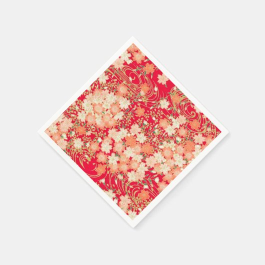 Rood Goud Japans Kimono Bloemen Decoupage Papier Servet (Hoek)