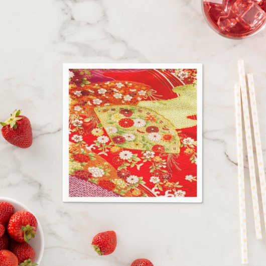 Rood Goud Japans Kimono Bloemen Decoupage Papier Servet (Insitu)