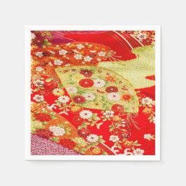 Rood Goud Japans Kimono Bloemen Decoupage Papier Servet
