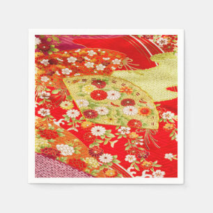 Rood Goud Japans Kimono Bloemen Decoupage Papier Servet