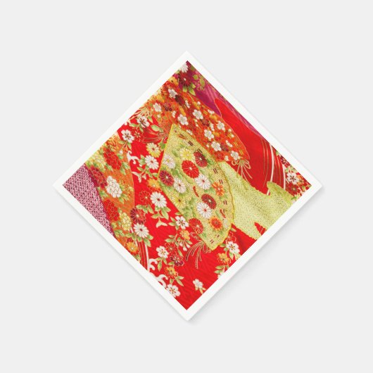 Rood Goud Japans Kimono Bloemen Decoupage Papier Servet (Hoek)