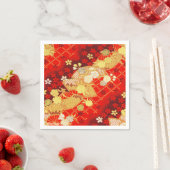 Rood Goud Japans Kimono Bloemen Decoupage Papier Servet (Insitu)