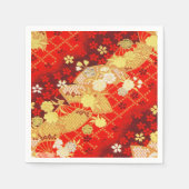 Rood Goud Japans Kimono Bloemen Decoupage Papier Servet (Voorkant)