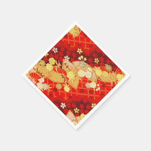 Rood Goud Japans Kimono Bloemen Decoupage Papier Servet (Hoek)