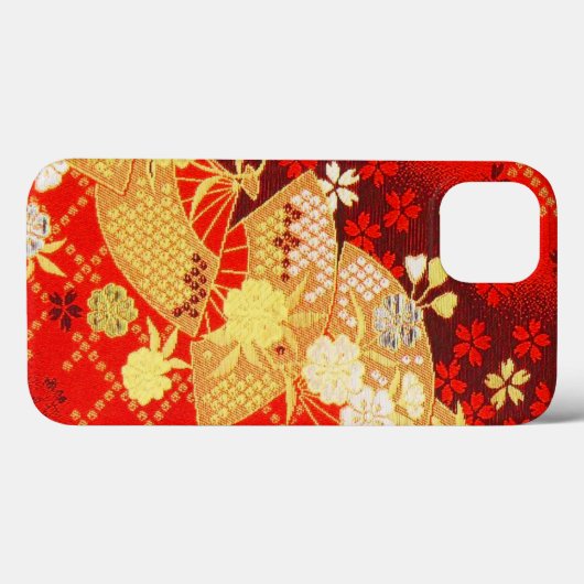  rood goud Japans Kimono Fan Bloemen Case-Mate iPhone Case (Achterkant (horizontaal))