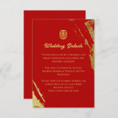 Rood goud kalligrafie penseelstreek chinese bruilo informatiekaartje (Voorkant / Achterkant)