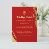 Rood goud kalligrafie penseelstreek chinese bruilo informatiekaartje (Staand voorkant)