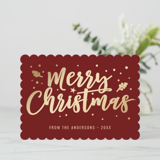 Rood Goud Kalligrafie Vrolijk Kerstfeest Feestdagenkaart (Staand voorkant)