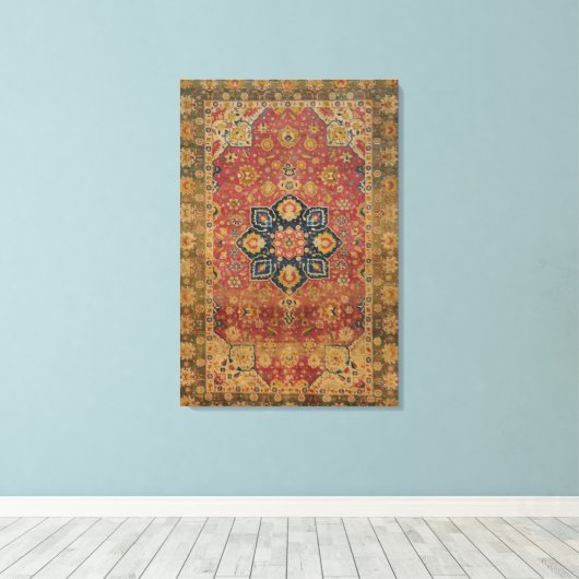 Rood Goud Kashan Tapijtkleed Perzisch Aziatisch Canvas Afdruk (Insitu (Houten vloer))