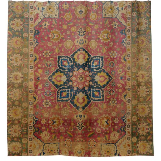 Rood Goud Kashan Tapijtkleed Perzisch Aziatisch Douchegordijn (Voorkant)