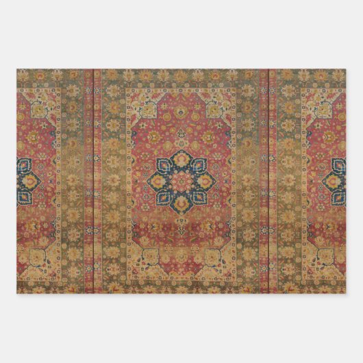 Rood Goud Kashan Tapijtkleed Perzisch Aziatisch Inpakpapier Vel (Voorkant 3)