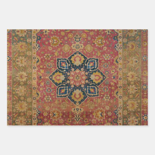 Rood Goud Kashan Tapijtkleed Perzisch Aziatisch Inpakpapier Vel (Voorkant)