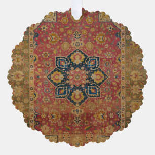Rood Goud Kashan Tapijtkleed Perzisch Aziatisch Ornament Kaart