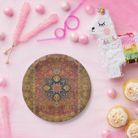 Rood Goud Kashan Tapijtkleed Perzisch Aziatisch Papieren Bordje (Feest)