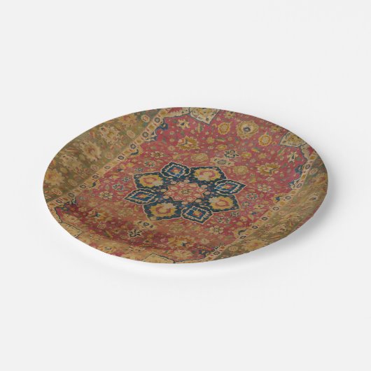 Rood Goud Kashan Tapijtkleed Perzisch Aziatisch Papieren Bordje (Gekanteld)