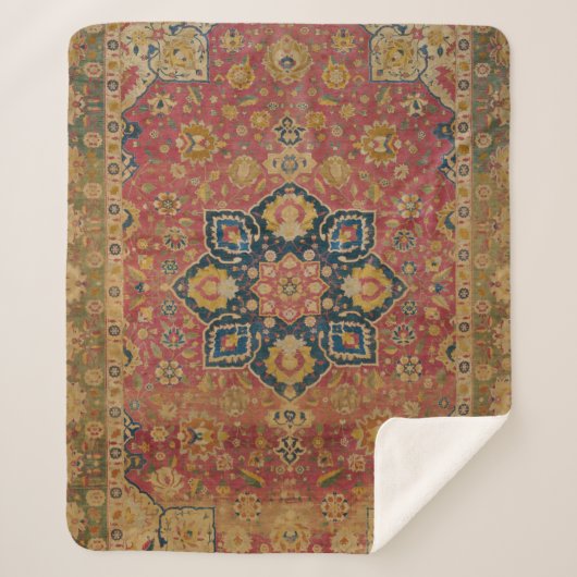 Rood Goud Kashan Tapijtkleed Perzisch Aziatisch Sherpa Deken (Voorkant)