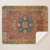 Rood Goud Kashan Tapijtkleed Perzisch Aziatisch Sherpa Deken (Voorkant (horizontaal))