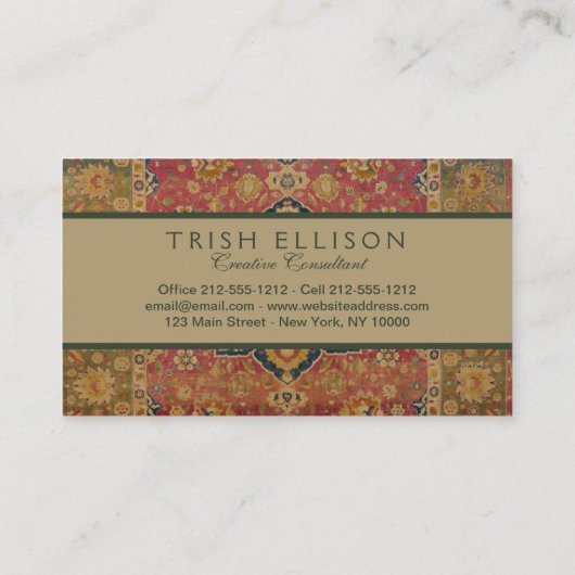 Rood Goud Kashan Tapijtkleed Perzisch Aziatisch Visitekaartje (Achterkant)