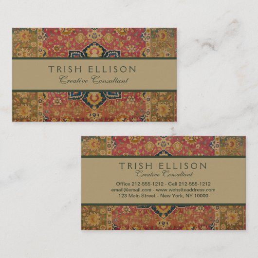 Rood Goud Kashan Tapijtkleed Perzisch Aziatisch Visitekaartje (Voorkant / Achterkant)