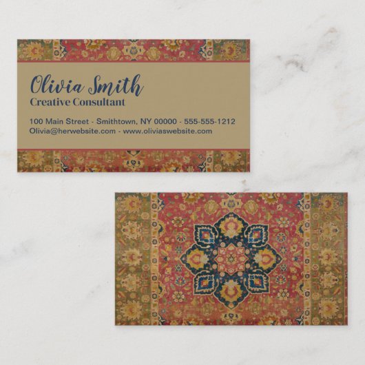 Rood Goud Kashan Tapijtkleed Perzisch Aziatisch Visitekaartje (Voorkant / Achterkant)