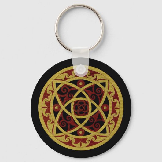 Rood & Goud Keltisch Ontwerp Sleutelhanger (cirkel (Voorkant)