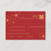 Rood & Goud Kersenbloesem Bruiloft RSVP Kaart (Voorkant)
