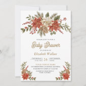 Rood Goud Kerst Bloemen Foto Baby shower Kaart (Voorkant)