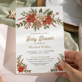 Rood Goud Kerst Bloemen Foto Baby shower Kaart