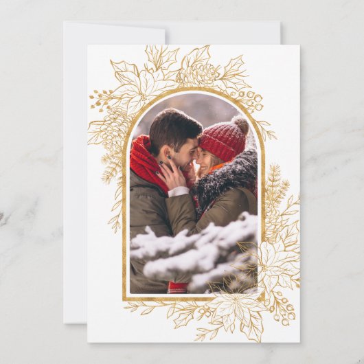 Rood Goud Kerst Bloemen Foto Huwelijk Save The Date (Achterkant)