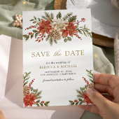 Rood Goud Kerst Bloemen Foto Huwelijk Save The Date