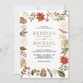 Rood Goud Kerst Bloemen Foto QR Code Huwelijk Kaart (Voorkant)