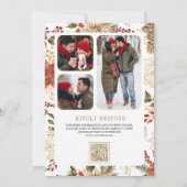 Rood Goud Kerst Bloemen Foto QR Code Huwelijk Kaart (Achterkant)
