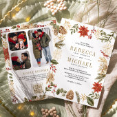 Rood Goud Kerst Bloemen Foto QR Code Huwelijk Kaart