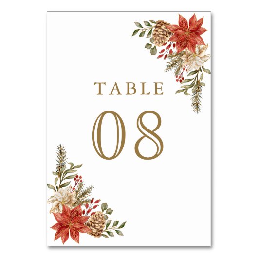 Rood Goud Kerst Bloemen Huwelijk Kaart (Achterkant)