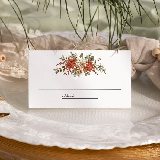 Rood Goud Kerst Bloemen Huwelijk Plaatskaartje