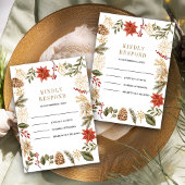 Rood Goud Kerst Bloemen Huwelijk RSVP Kaartje