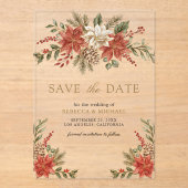 Rood Goud Kerst Bloemen Huwelijk Save the Date Acryl Uitnodigingen (Voorkant)