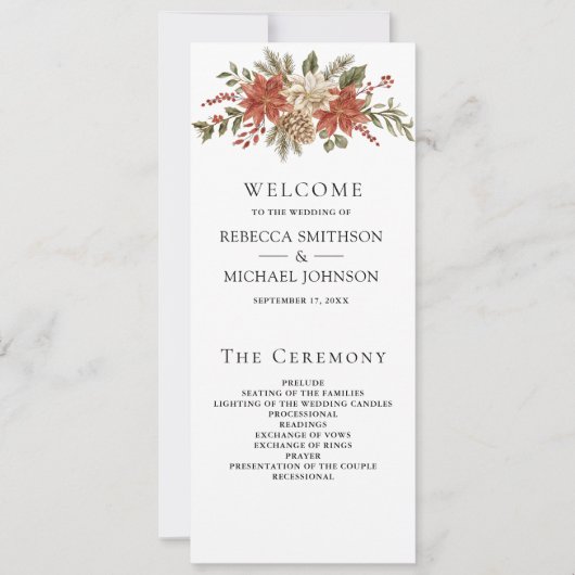 Rood Goud Kerst Bloemen Trouwprogramma (Voorkant)