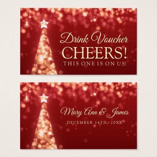 Rood Goud Kerst Bruiloft Drink Voucher Visitekaartje (Voorkant /achterkant)