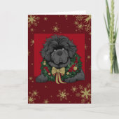 Rood Goud Kerst Newfoundland hond puppy sneeuw Feestdagen Kaart (Voorkant)