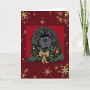 Rood Goud Kerst Newfoundland hond puppy sneeuw Feestdagen Kaart