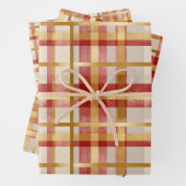 Rood Goud Kerst Plaid Inpakpapier Vel (In situ)