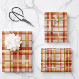 Rood Goud Kerst Plaid Inpakpapier Vel